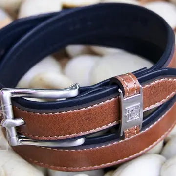Double Leather Belt- Navy/Lt Brown