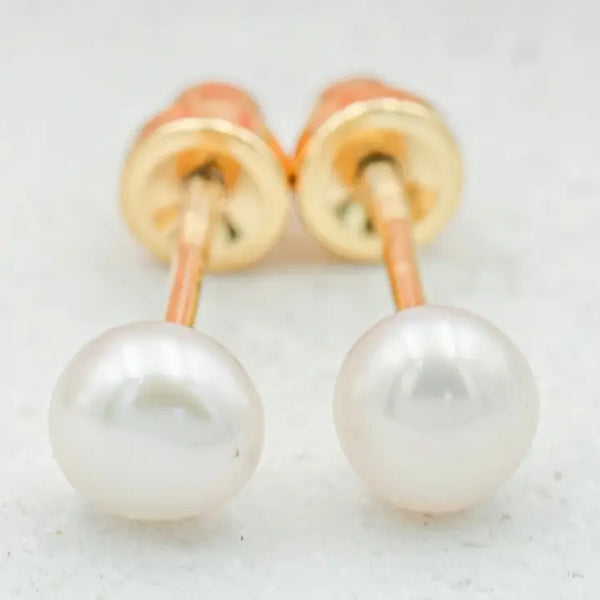 14K Gold-Plated White Pearl Earrings with Screw Backs