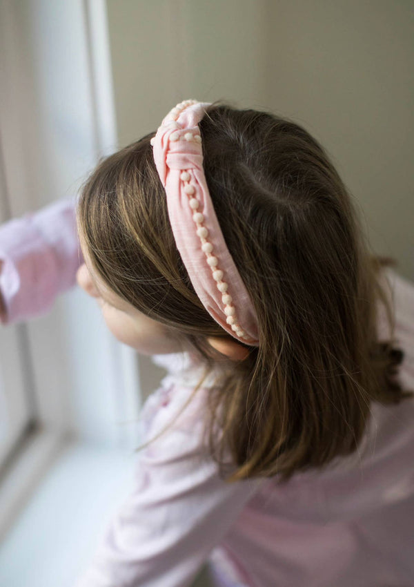 Preppy Pom Knot Headband - Light Pink