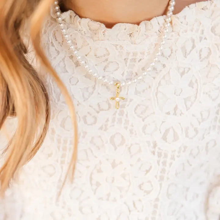Girls 14K Gold Plated First Communion Kids Cross Necklace - Jayde