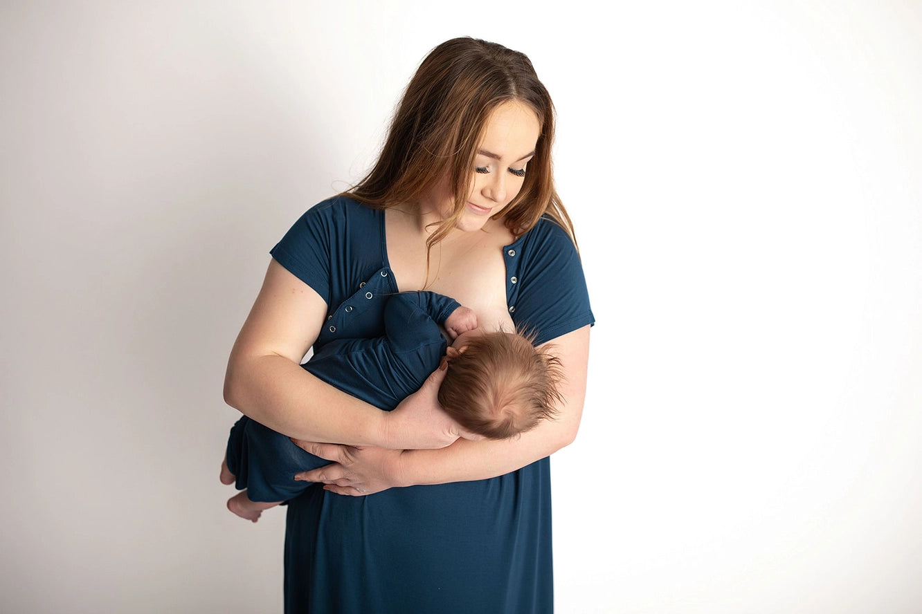 Navy Blue Maternity Mommy Labor and Delivery/ Nursing Gown