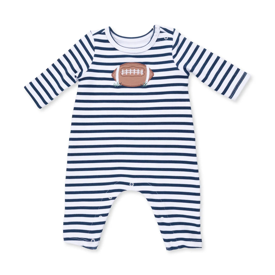 Football Navy Long Sleeve Snap Shoulder Romper