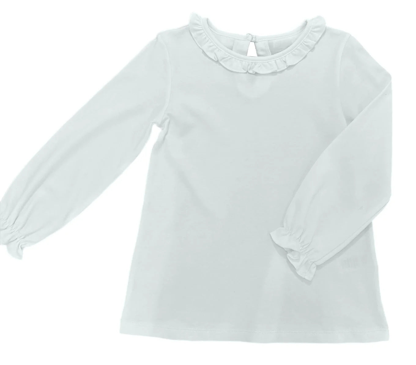 Basics Pima Ruffle Neck Top, White