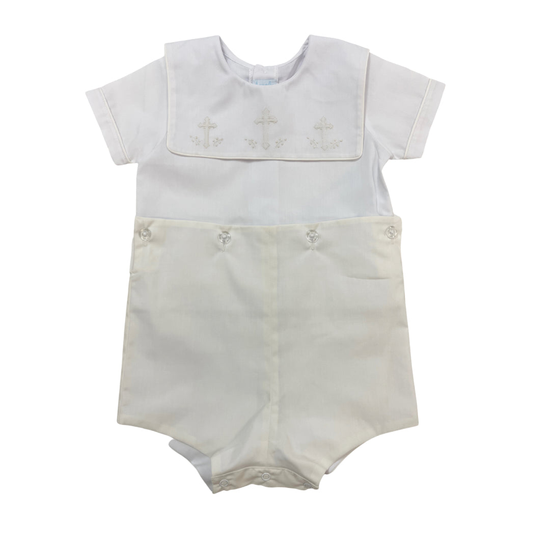 Claire & Charlie Baby Boys Knit Romper - Royal Blue Stripes - Applique Pumpkins main image 0