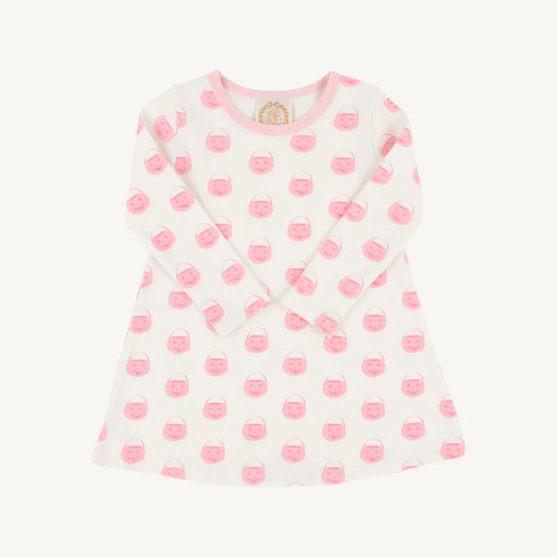 Long Sleeve Polly Play Dress - Vintage Prep Pumpkin Pails with Sandpearl Pink