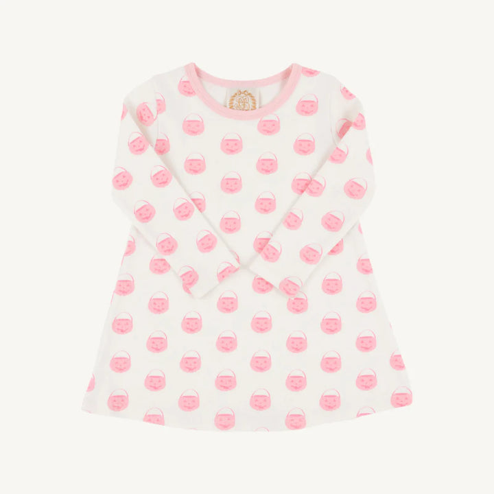 Long Sleeve Polly Play Dress - Vintage Prep Pumpkin Pails with Sandpearl Pink