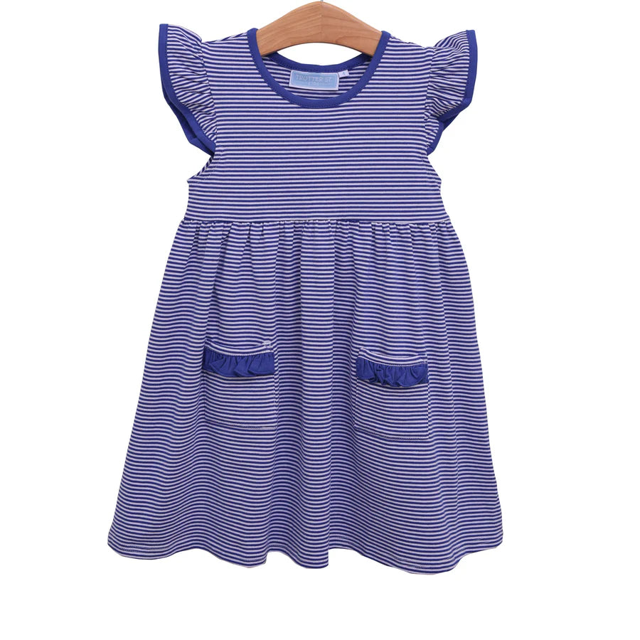 Lucy Game Day Dress- Royal Blue Stripe