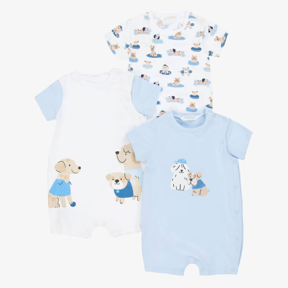 Set of 3 Blue Puppy Onesies