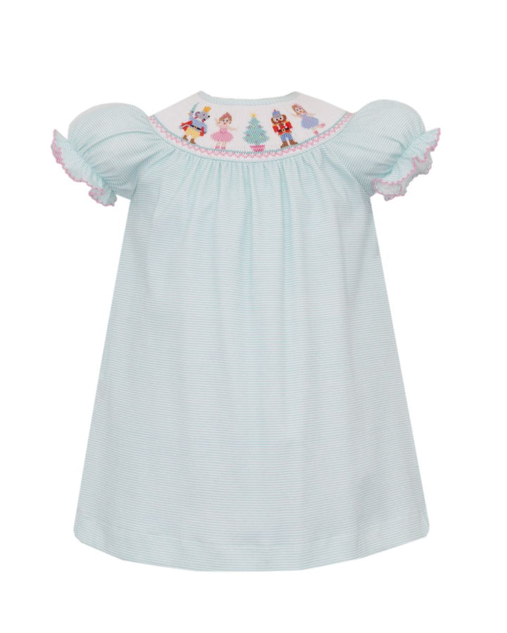 Nutcracker girl Aqua knit stripe bishop w/insert S/S