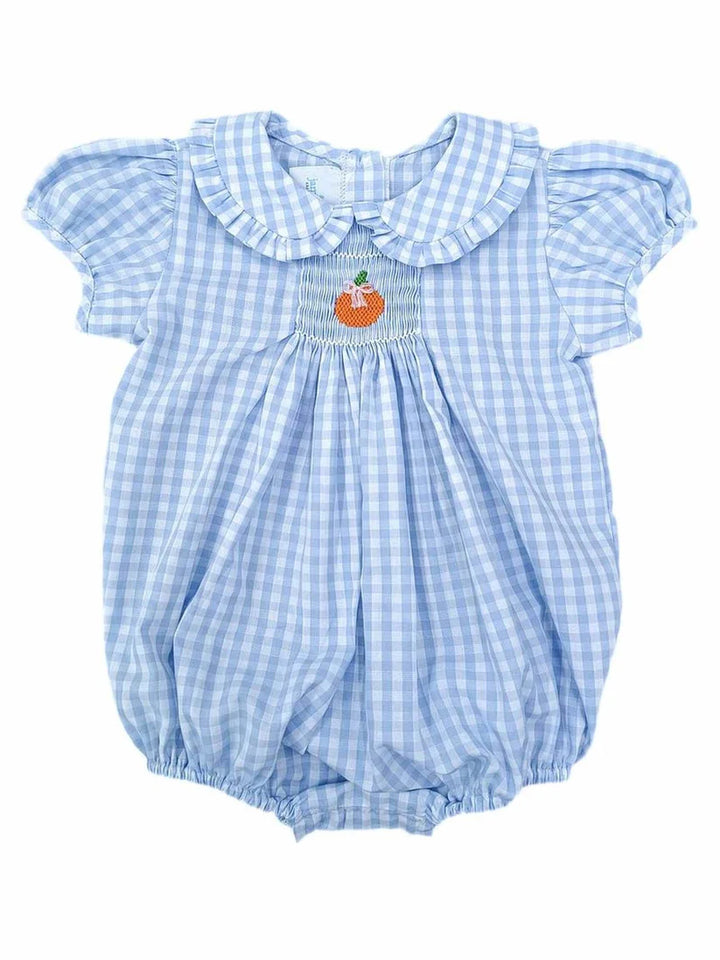 Margaret Blue Gingham Smocked Pumpkin Bubble