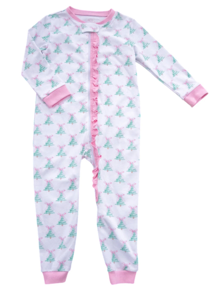 Pink Christmas Tree- One Piece Zip Up Jammies