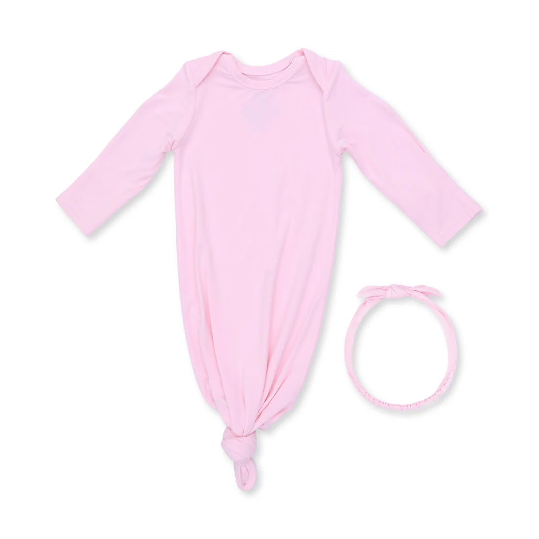 Solid Pink Knotted Gown and Knotted Headband