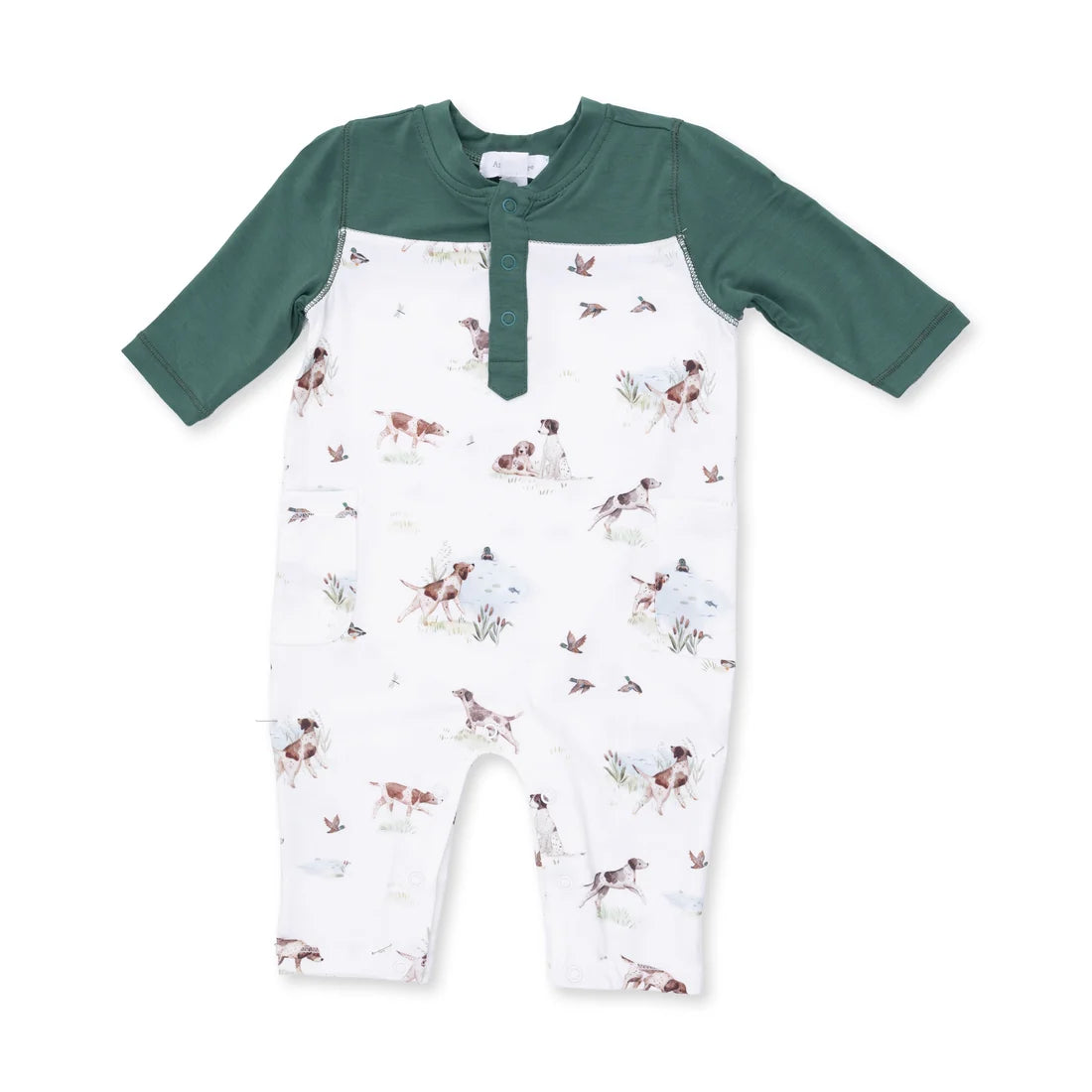 Pointer Pups and Duck Buddies Romper with Contrast Sleeves