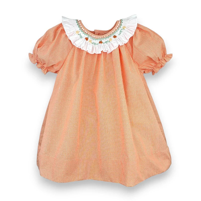 Dress with Smocked Collar and Bullion Pumpkins