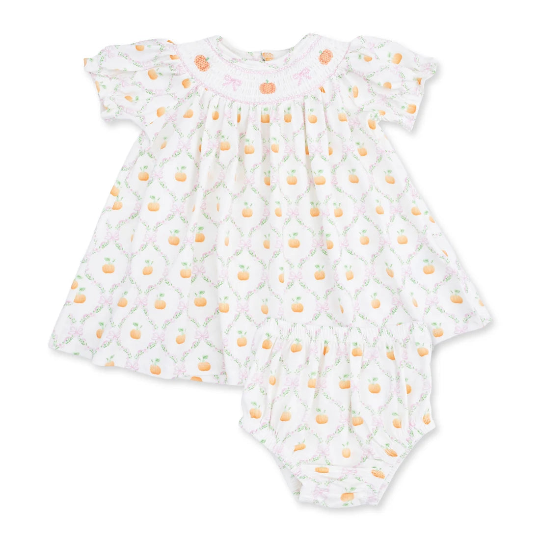 Pretty Pumpkin Trellis  Jane Puff Sleeve Bishop Dress and Bloomer