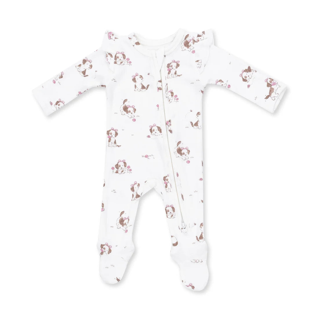 Explorer Puppy Pink 2 Way Ruffle Sleeve Zipper Footie