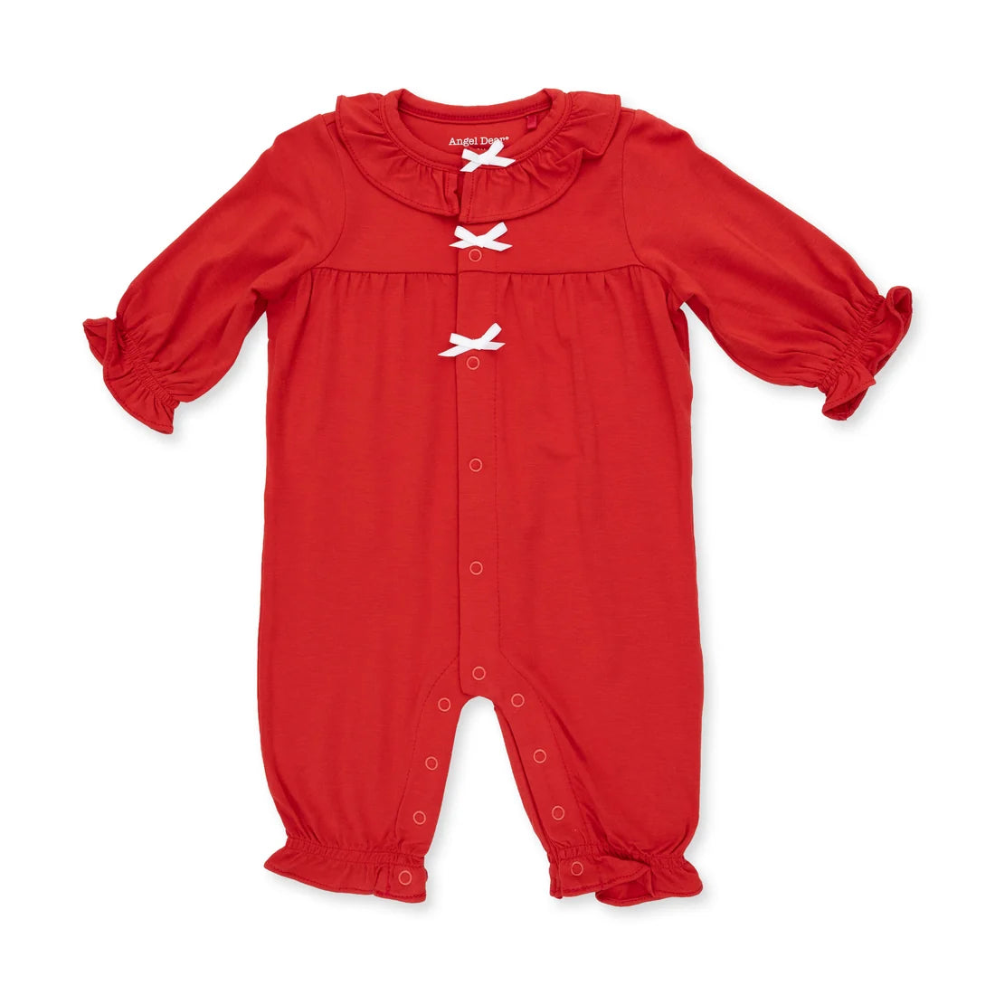 Ribbon Red Knit Long Sleeve Ruffle Collar Romper