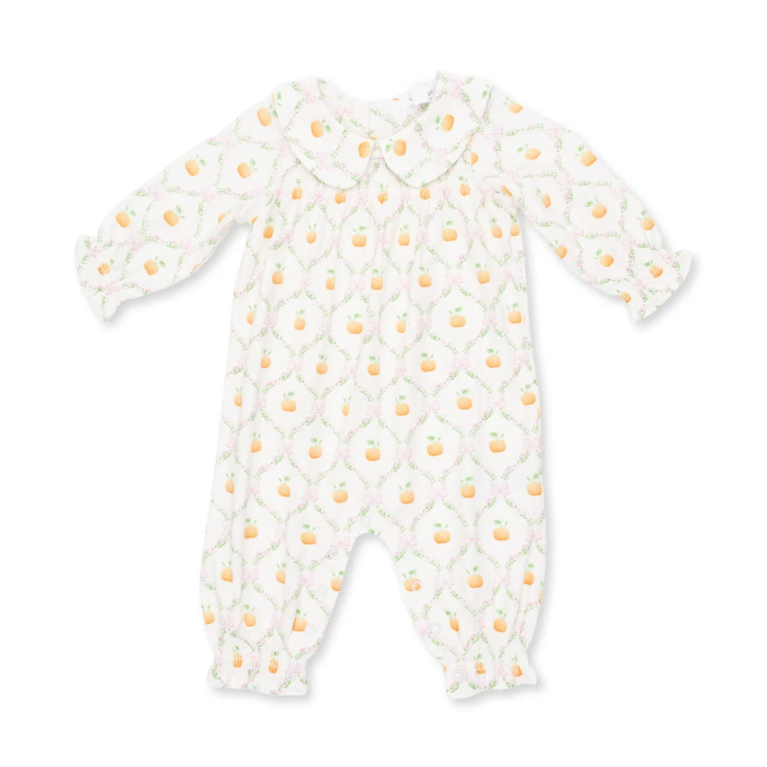 Pretty Pumpkin Trellis  Smocked Long Sleeve Romper