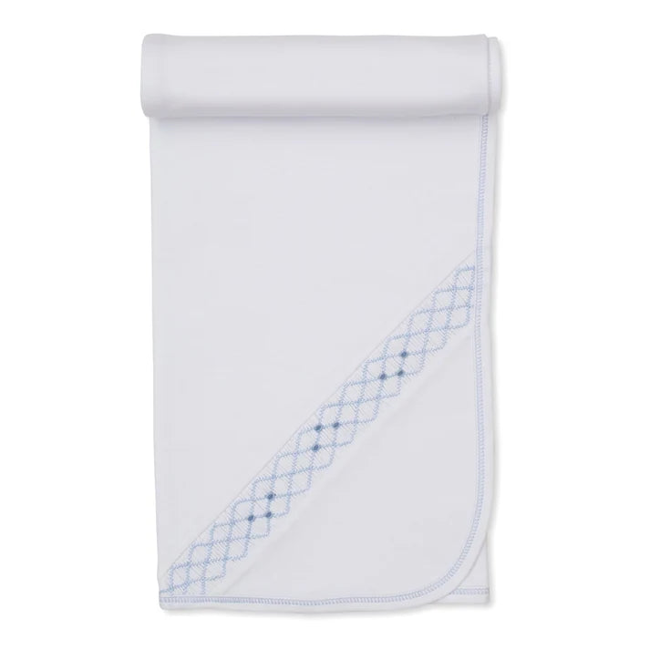 White/Light Blue Hand Smocked Blanket CLB Summer 26