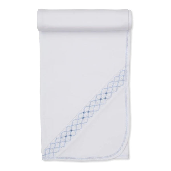 White/Light Blue Hand Smocked Blanket CLB Summer 26