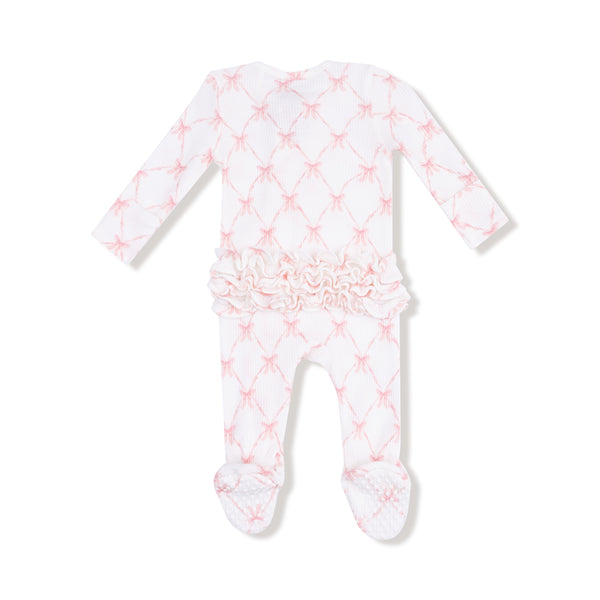 Ribbon Bow Trellis - 2 Way Ruffle Zipper Footie