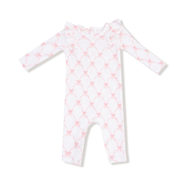 Ribbon Bow Trellis - L/s Ruffle Romper