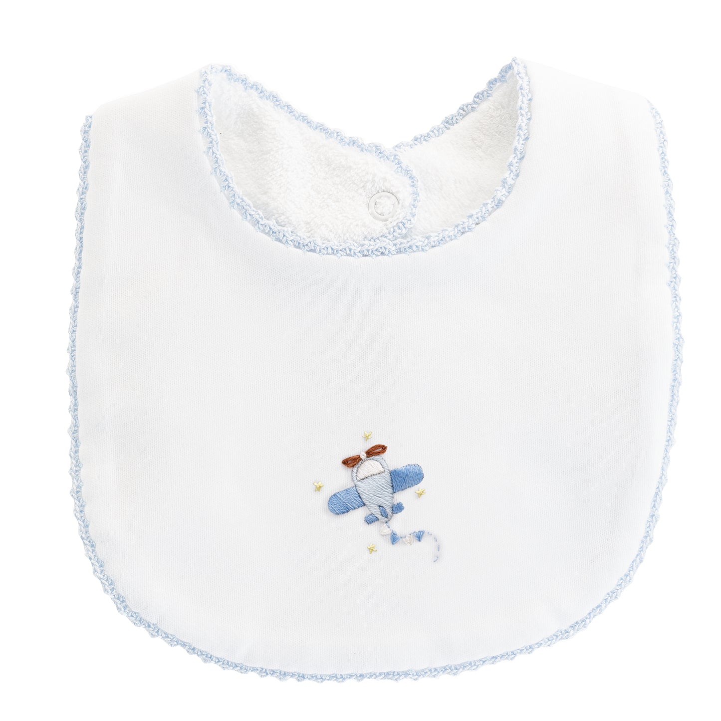 Sky Adventure Bib with Crochet Trim