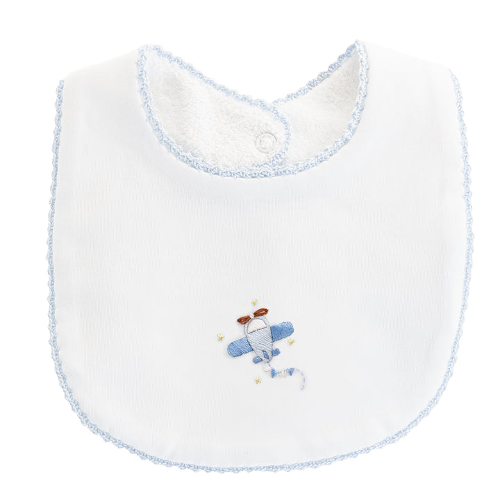 Sky Adventure Bib with Crochet Trim