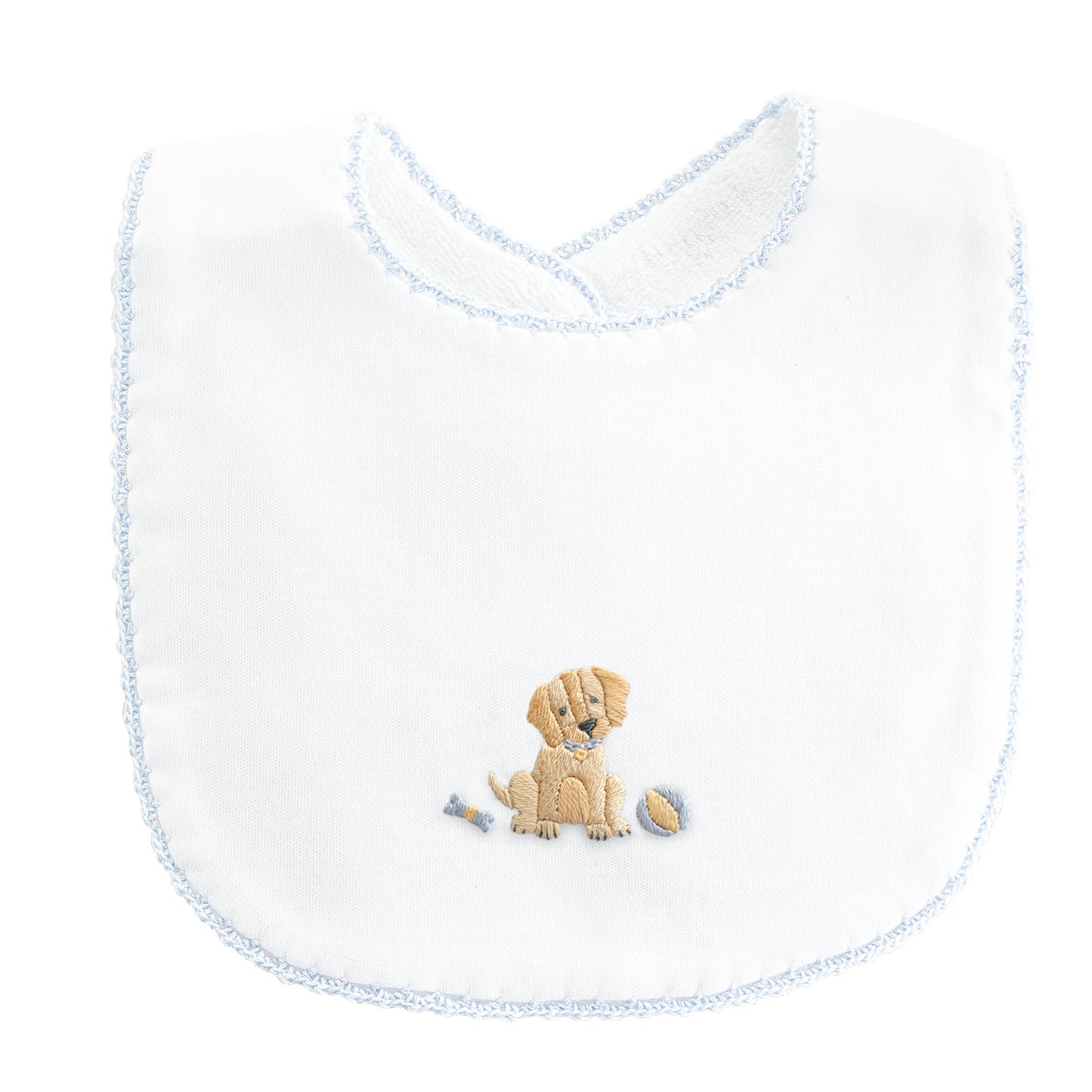 Good Puppy - Boy Bib with Crochet Trim