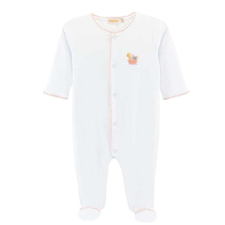 Noah's Ark - Pink Footie with Crochet Trim