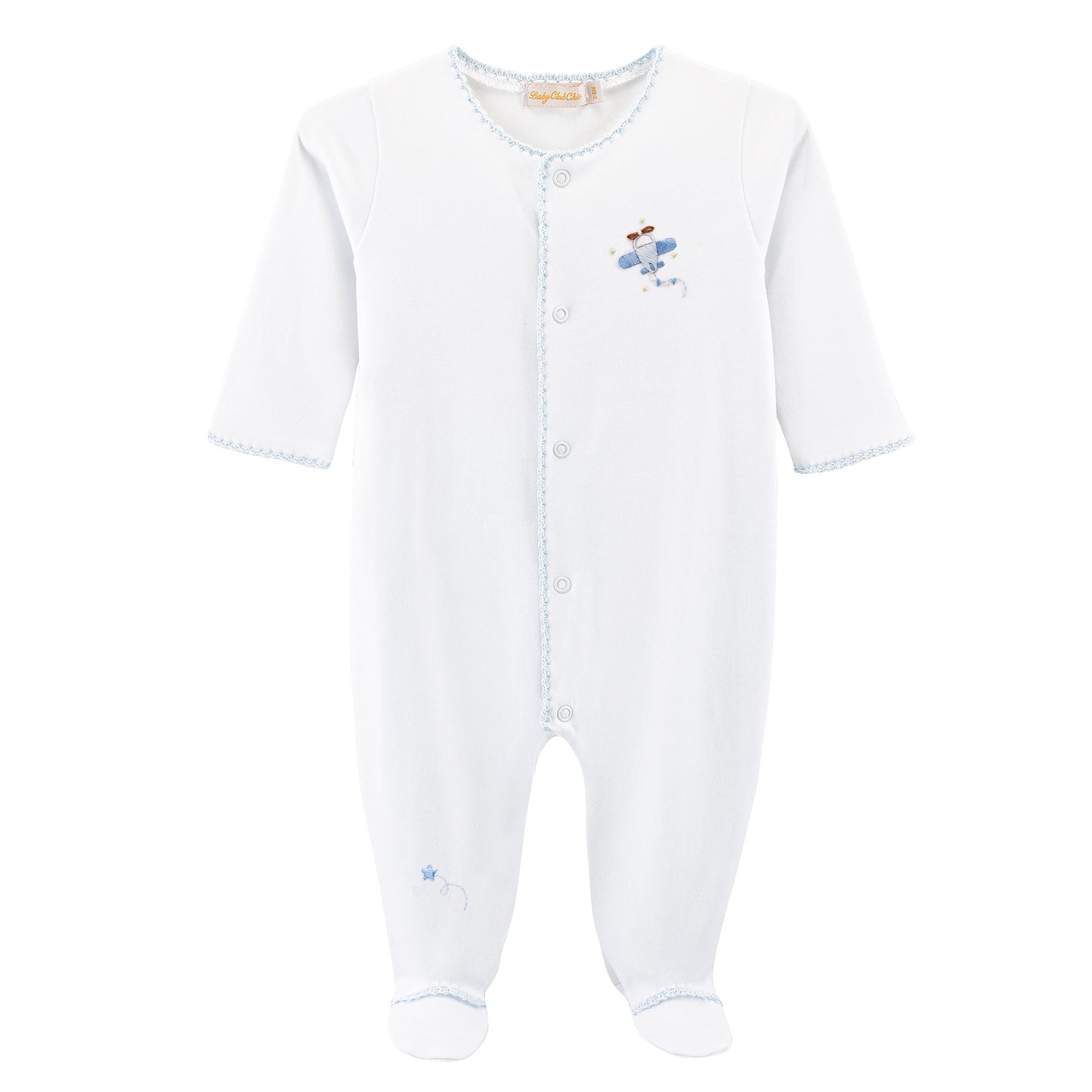 Sky Adventure Footie with Crochet Trim