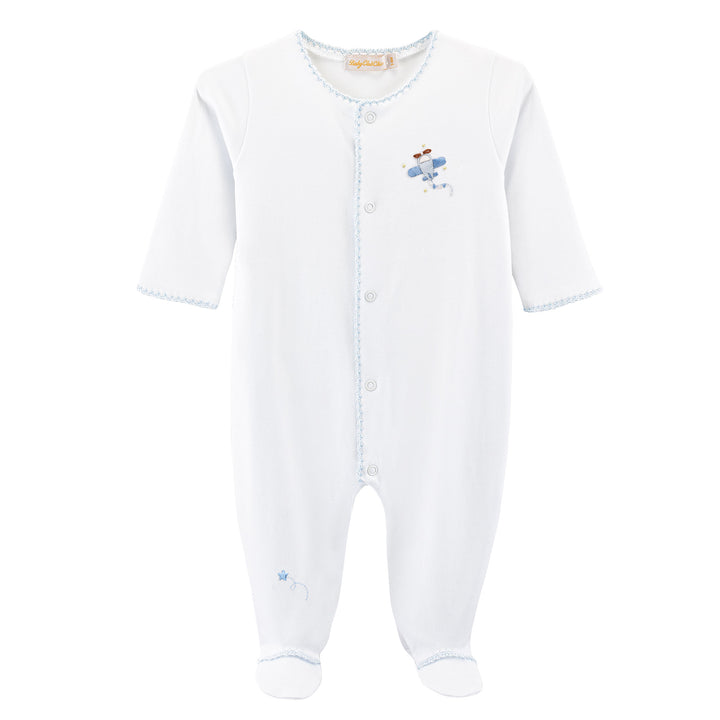 Sky Adventure Footie with Crochet Trim