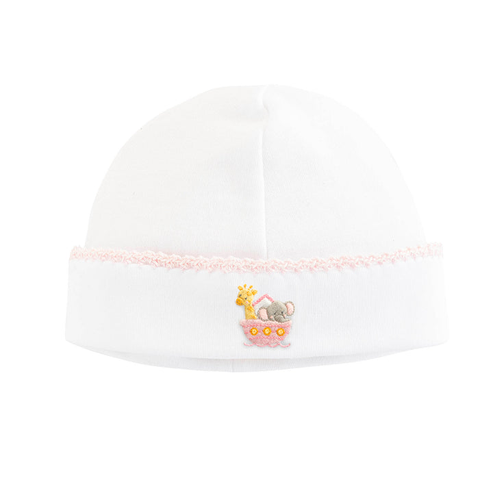 Noah's Ark - Pink Round Hat with Crochet Trim