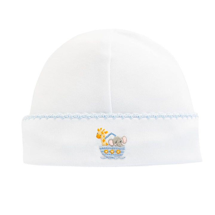 Noah's Ark - Blue Round Hat with Crochet Trim