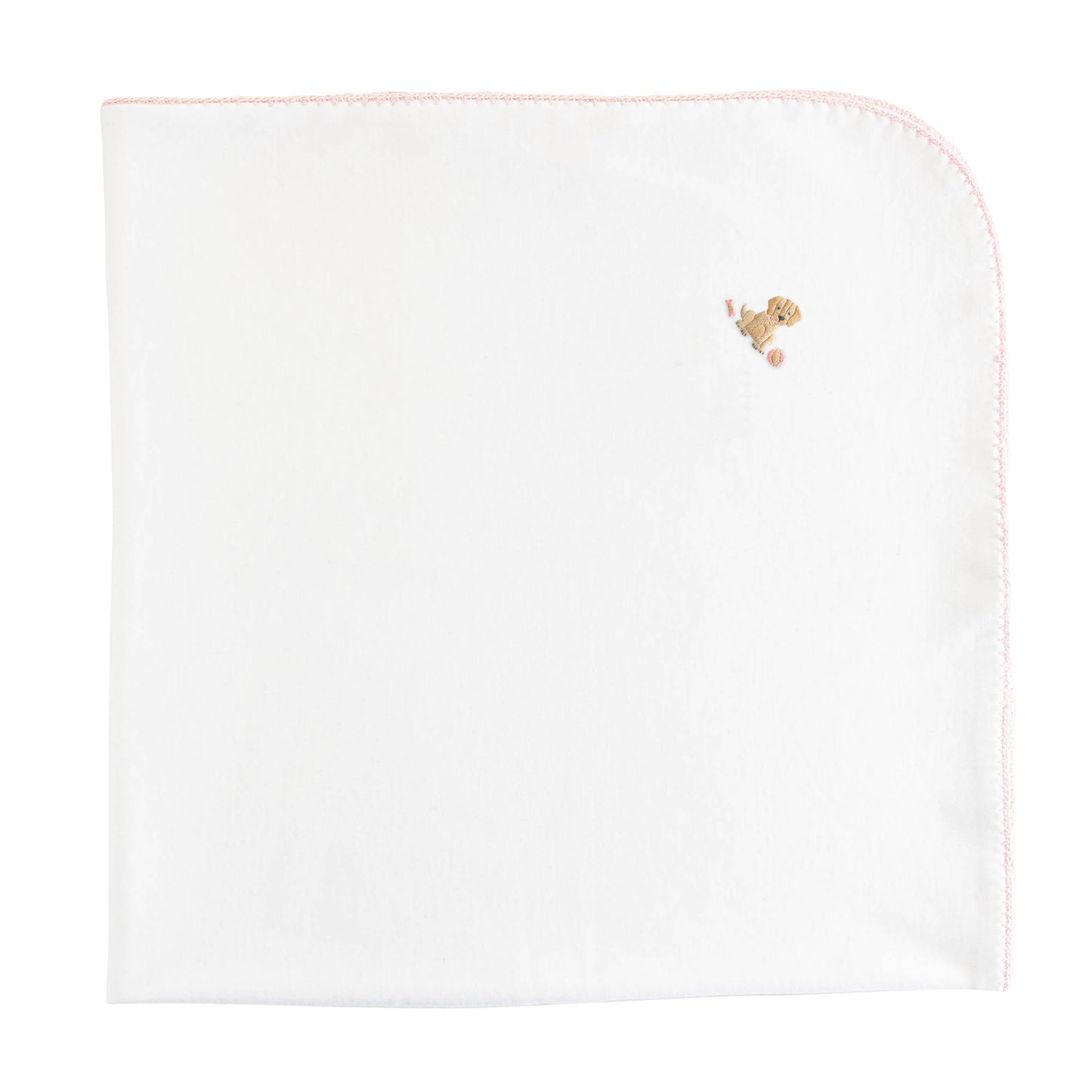 Good Puppy - Girl Embroidered Receiving Blanket with Crochet Trim