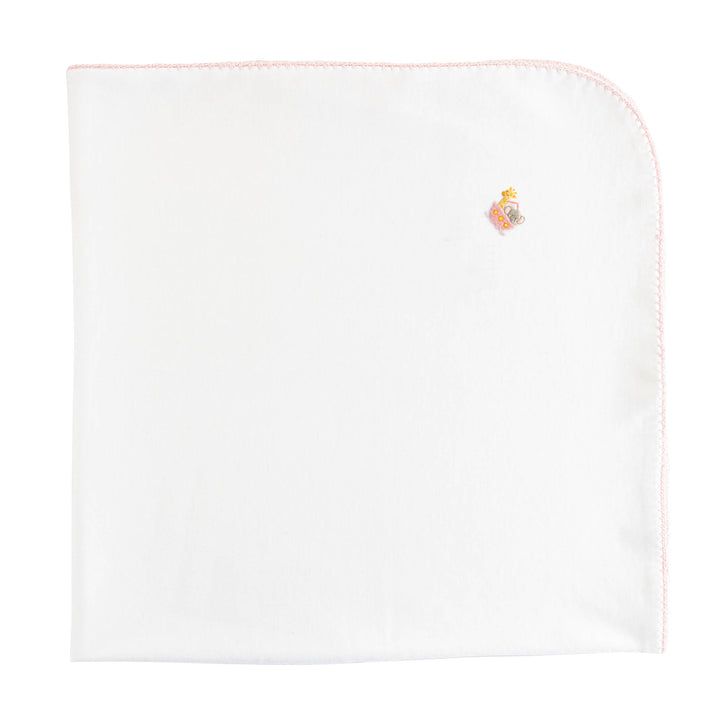 Noah's Ark - Pink Embroidered Receiving Blanket with Crochet Trim