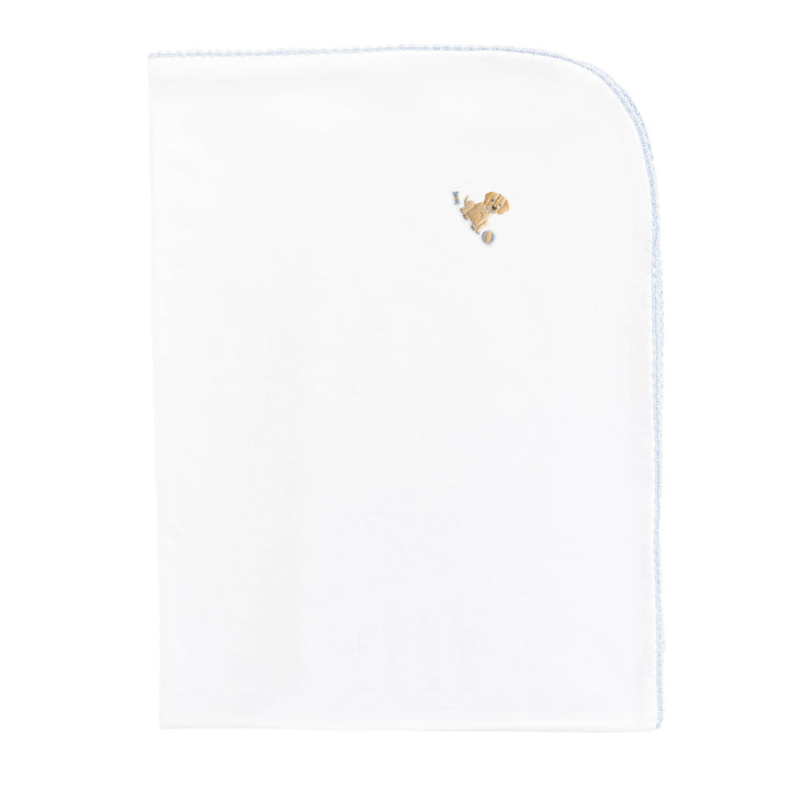 Good Puppy - Boy Embroidered Receiving Blanket with Crochet Trim