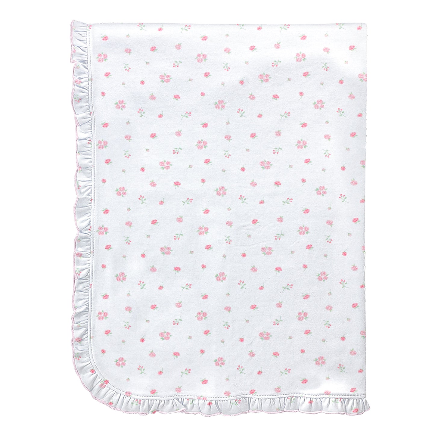 Tiny Rosebud Printed Pima Blanket With Ruffle