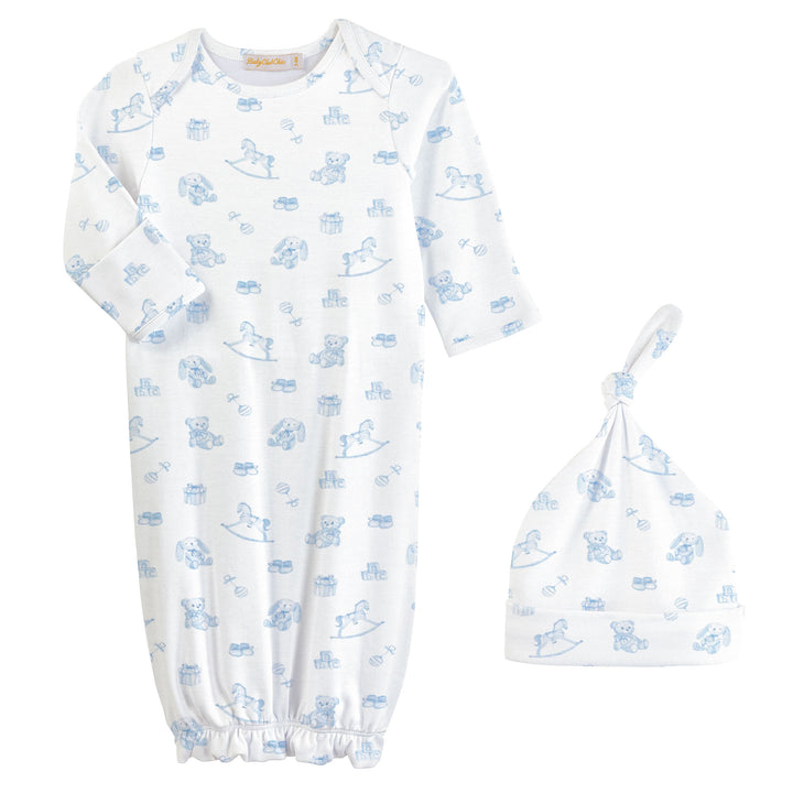 Tiny Baby Toys - Boy Printed Pima Gown & Hat Set
