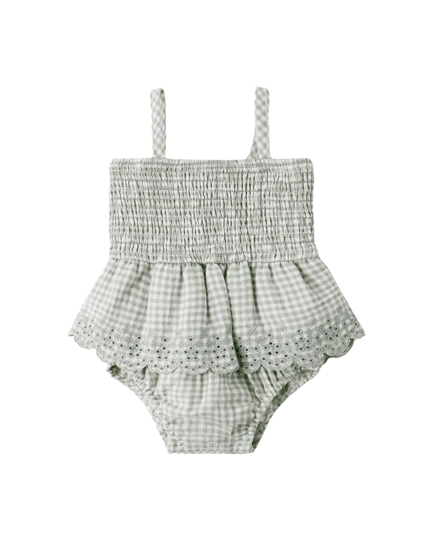 Smocked Skirted Romper Sage Gingham
