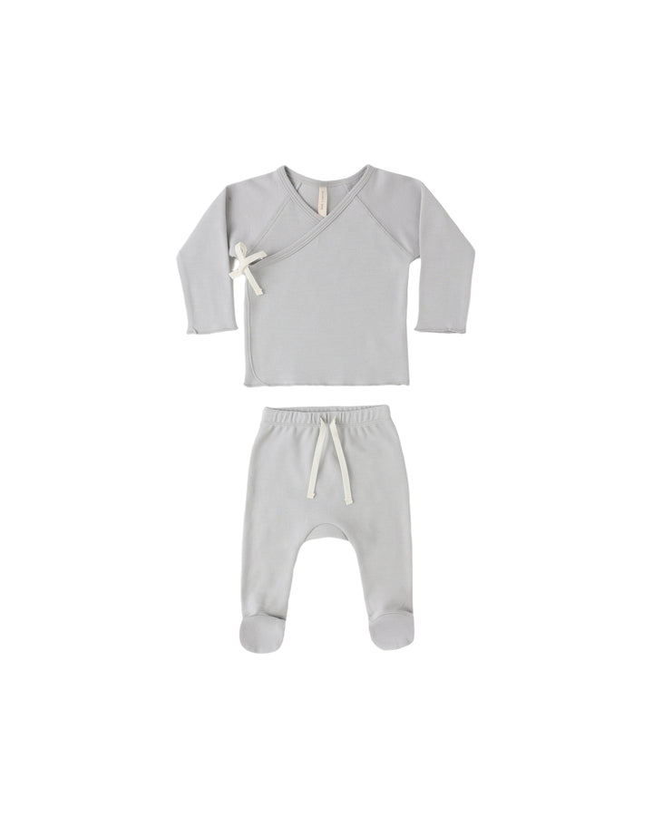 Wrap Top + Footed Pant Set - Sky