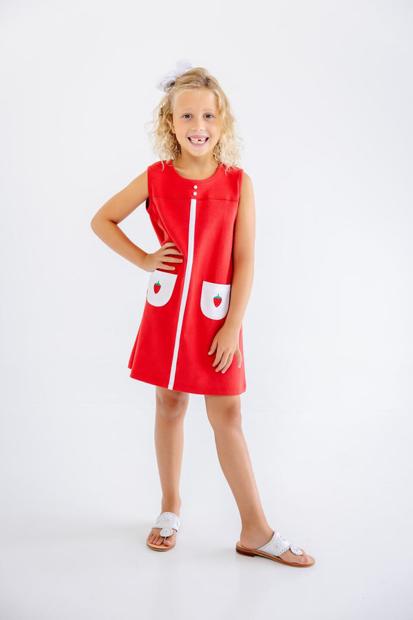 Peggy Pocket Dress Heavy Weight Knit -  Richmond Red/Worth Ave White/Strawberries