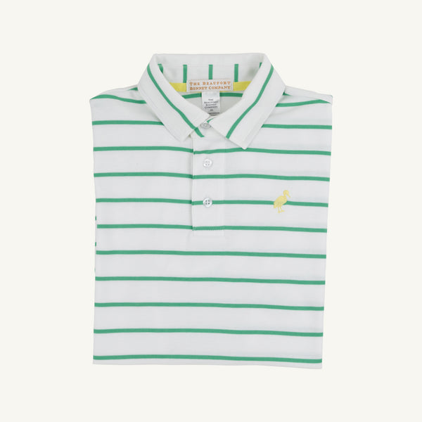Prim And Proper Polo Short Sleeve Pima - Gibson Island Green Stripe/Lake Worth Yellow