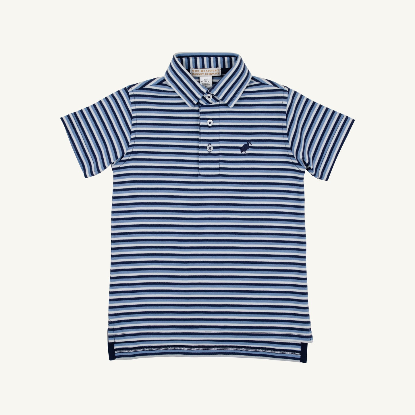 Prim & Proper Polo - Sumner County Stripe (Barbados Blue) with Nantucket Navy Stork