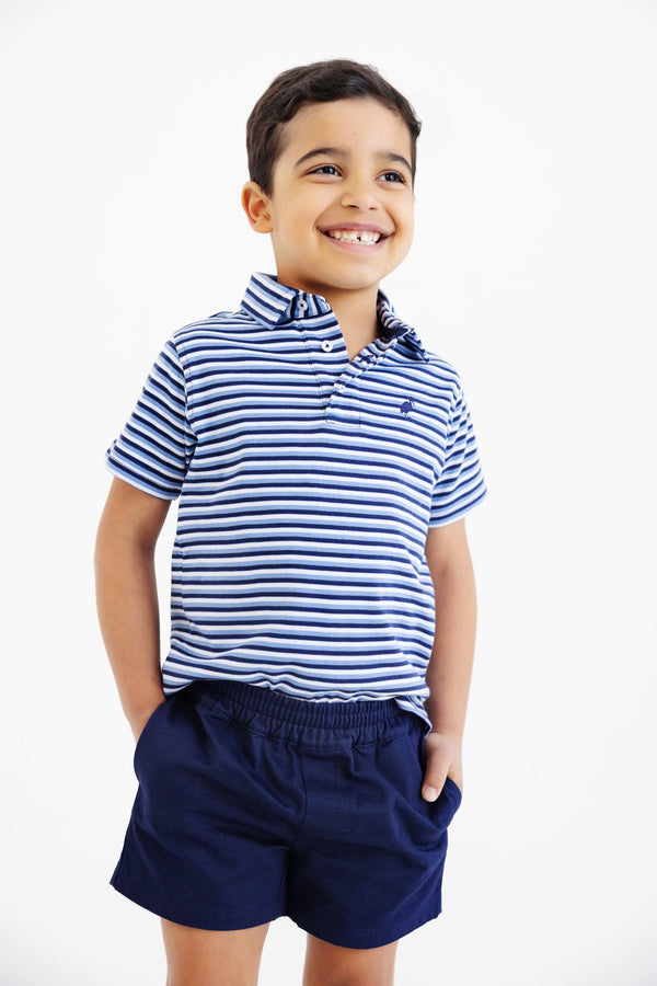 Prim & Proper Polo - Sumner County Stripe (Barbados Blue) with Nantucket Navy Stork