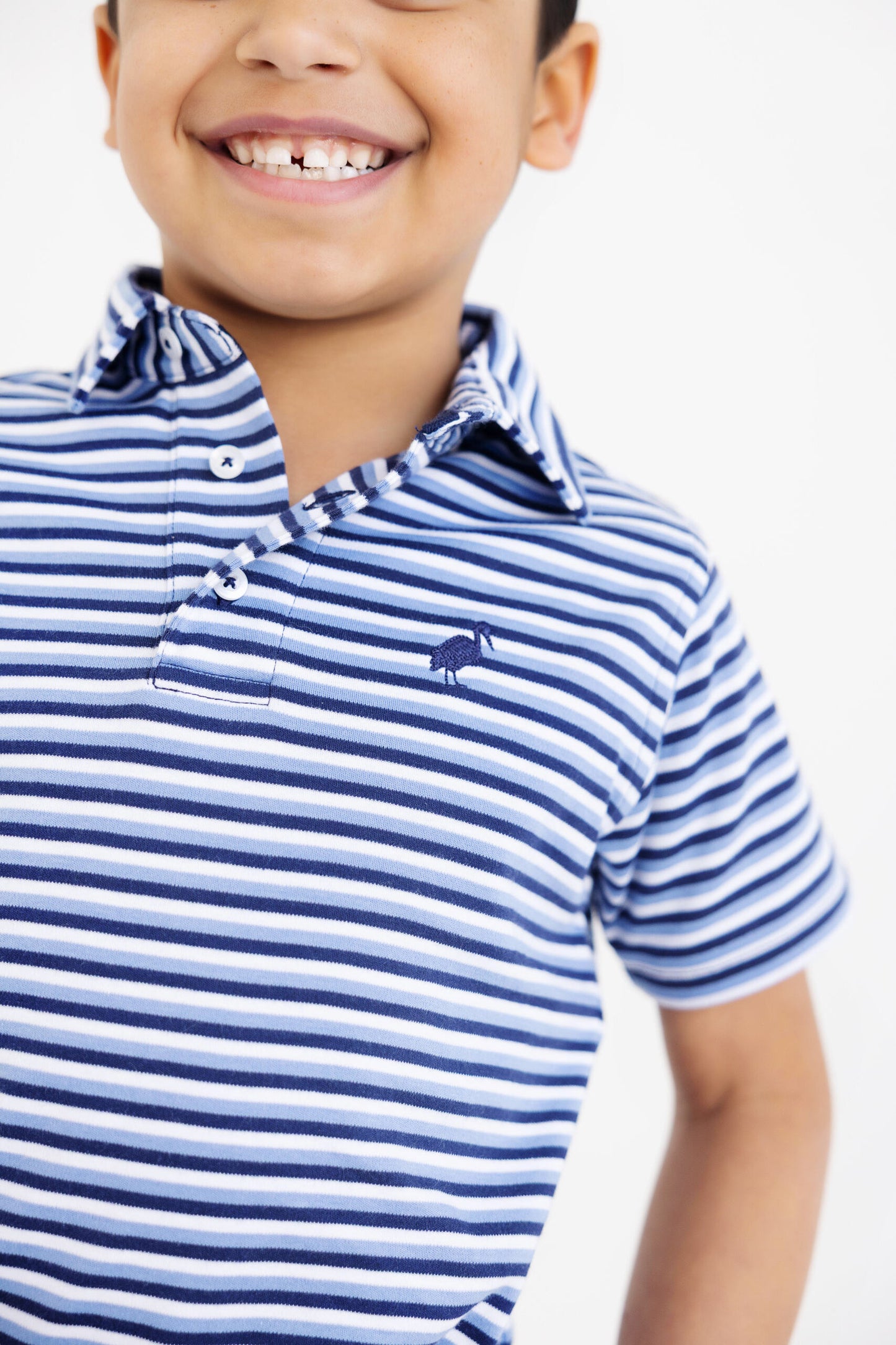 Prim & Proper Polo - Sumner County Stripe (Barbados Blue) with Nantucket Navy Stork