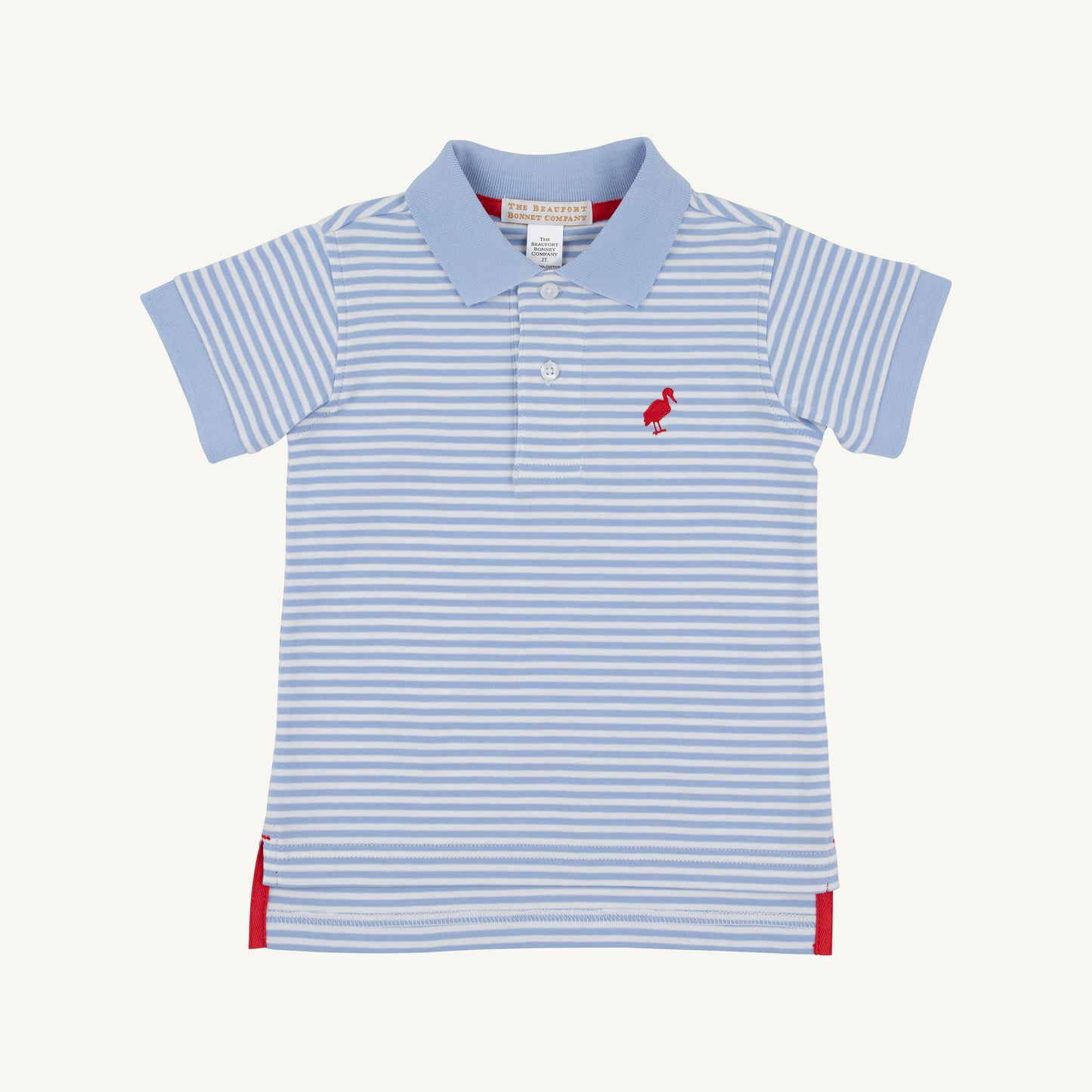 Prim & Proper Polo - Beale Street Blue Stripe with Richmond Red Stork