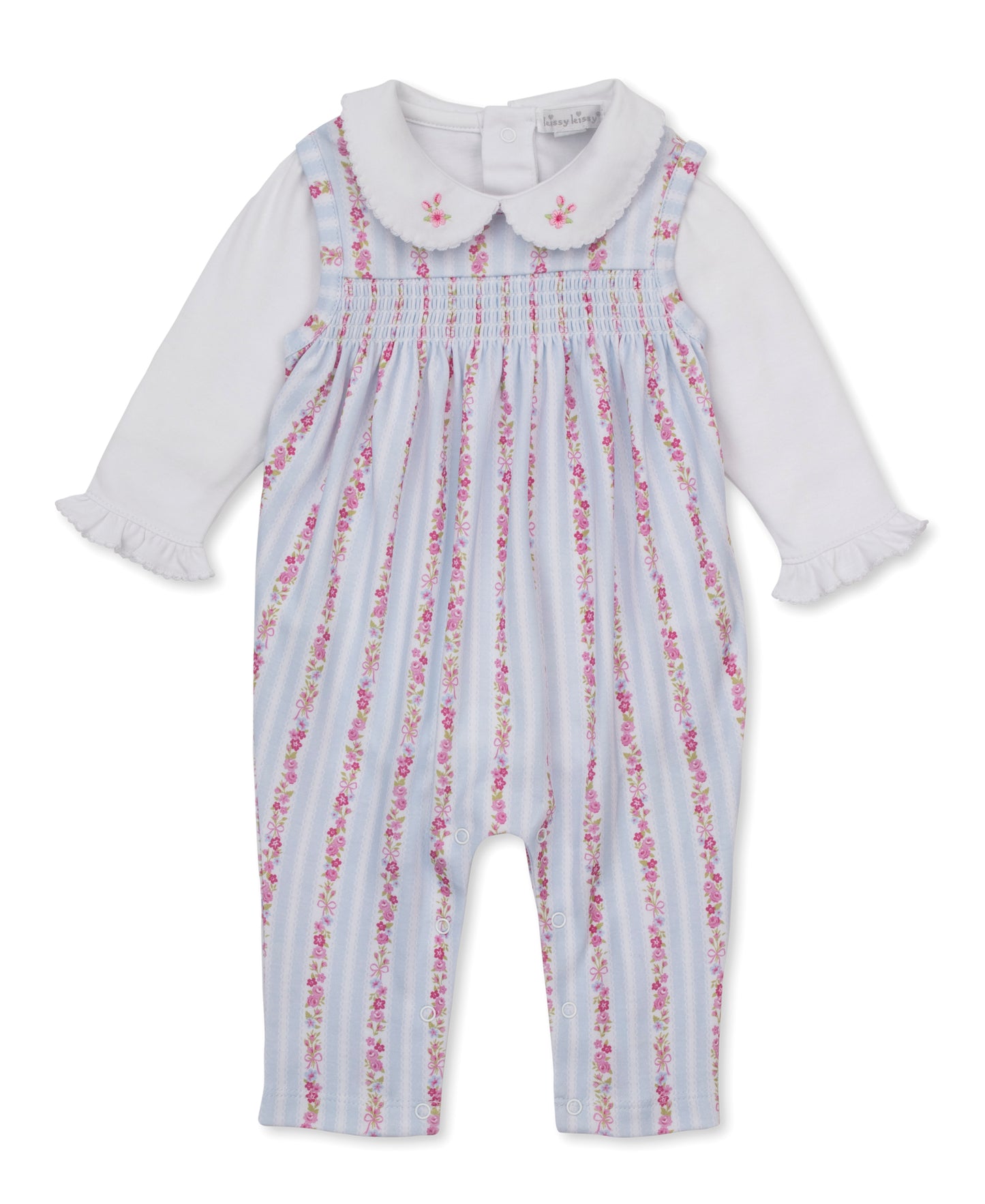 Rose Renaissance Smocked Overall Set - Light Blue/White