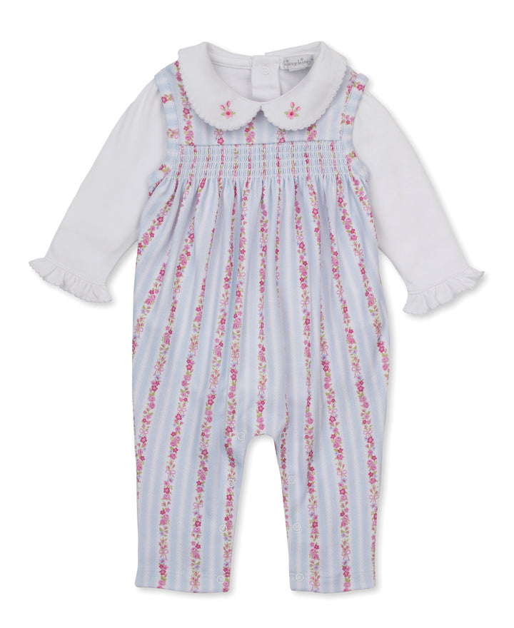 Rose Renaissance Smocked Overall Set - Light Blue/White