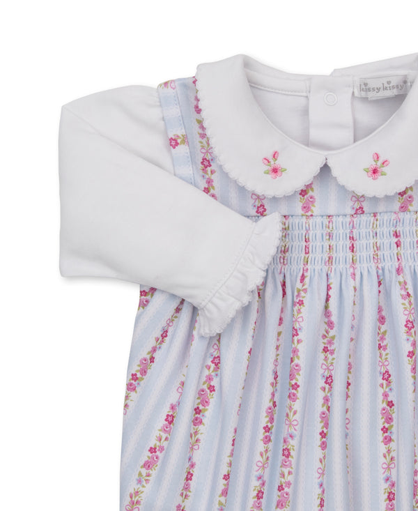 Rose Renaissance Smocked Overall Set - Light Blue/White